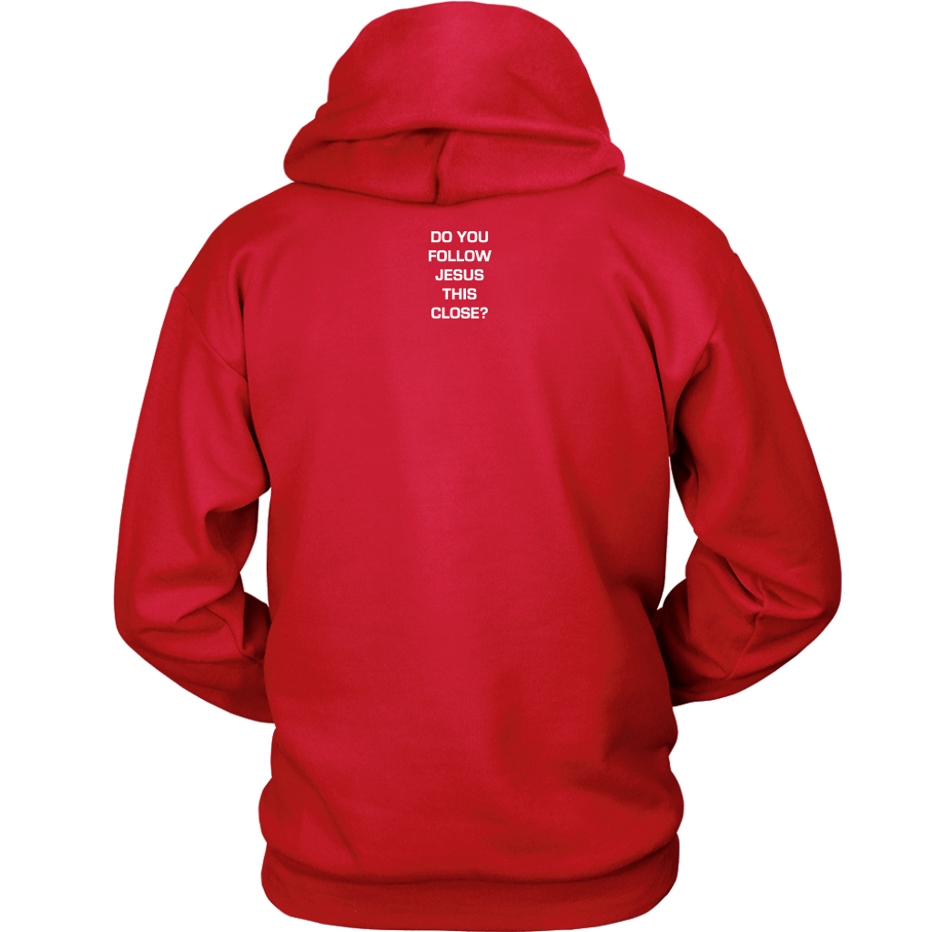 Do You Follow Jesus This Close Hoodie Vertical Card Layout red
