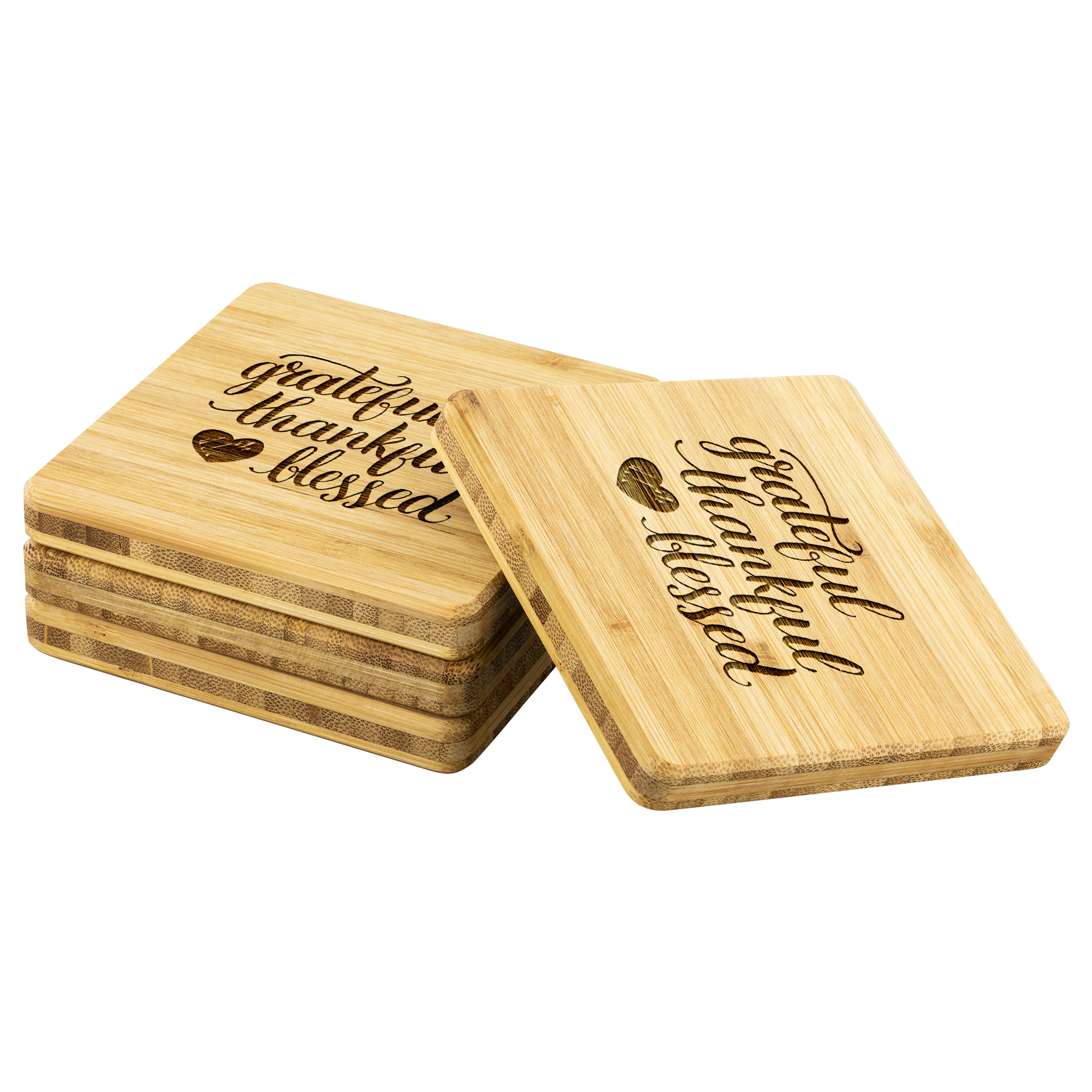 Grateful - Thankful - Blessed - Bamboo Coasters slide